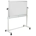 image of Flash Furniture YU-YCI-001-GG Mag Board 45" x 54" Dbl‑Sided White Alum Frame Tray/Clip 6Mags Wheels