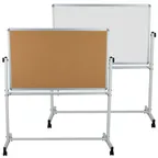 image of Flash Furniture YU-YCI-002-CK-GG Magnetic Marker Board & Cork, 53" X 59" Frame, Magnets, Casters