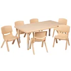 image of Flash Furniture YU-YCX-0013-2-RECT-TBL-NAT-E-GG Preschool Set, 48" x 24" Adj. Height, 220lb, 6 Chairs, 154lb
