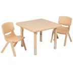 image of Flash Furniture YU-YCX-0023-2-SQR-TBL-NAT-R-GG Table Set, 24" Table, 2 Chairs, 10.5" Seat, 154 lb Load