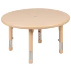 image of Flash Furniture YU-YCX-007-2-ROUND-TBL-NAT-GG Table, 33" Top, H 14.5"-23.75", 220 lb, Seats 4, Natural Finish