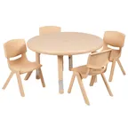 image of Flash Furniture YU-YCX-0073-2-ROUND-TBL-NAT-E-GG Set, 33" 14.5"-23.75" Table 220lb, +4 Chairs 10.5" Seat 154lb