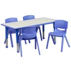 image of Flash Furniture YU-YCY-060-0034-RECT-TBL-BLUE-GG Set, 47" x 23.5" Table 220 lb, Grey/Blue Chairs (4) 154 lb