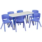 image of Flash Furniture YU-YCY-060-0036-RECT-TBL-BLUE-GG Preschool Activity Table Set, 47x24 Rectangular, Adjustable Height 14.5-23.75, 220 lb, Blue/Grey, 6 Chairs