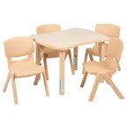 image of Flash Furniture YU-YCY-098-0034-RECT-TBL-NAT-GG Preschool Activity Table Set, 26x22 Rectangular, Adjustable Height 14.5-23.75, 220 lb, Natural, 4 Stacking Chairs