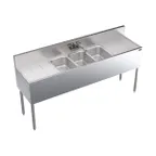 image of Krowne KR19-63C 72" 3 Compartment Underbar Sink w/ 2 Drainboards, Splash-Mount Faucet