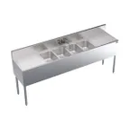 image of Krowne KR19-74C 84" 4 Compartment Underbar Sink w/ 2 Drainboards, Splash-Mount Faucet