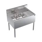 image of Krowne KR24-32L 36" 2 Compartment Underbar Sink w/ 1 Right Drainboard, Deck-Mount Faucet