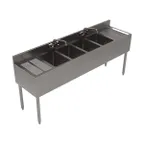 image of BK Resources UB4-18-472TS 72" Underbar Sink Units, 4 Compartment with 2 Drainboards