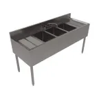 image of BK Resources UB4-21-360TS 60" Underbar Sink Units, 3 Compartment with 2 Drainboards