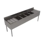image of BK Resources UB4-21-484TS 84" Underbar Sink Units, 4 Compartment with 2 Drainboards