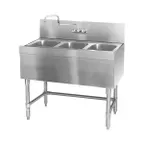 image of Eagle Group B3-3-24 36" Underbar Sink Units, 3 Compartment without Drainboard