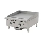 image of Migali C-G24T 24" Countertop Thermostatic Gas Griddle, 3/4" Smooth Steel Plate, 50.000 BTU