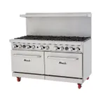 image of Migali C-RO10B-NG 10 Burners 60" Gas Restaurant Range w/ (2) Standard Ovens, 304.000 BTU