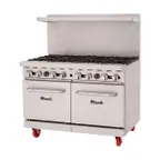 image of Migali C-RO8B-LP 8 Burners 48" LP Gas Restaurant Range w/ (2) Space Saver Ovens, 232.000 BTU