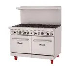 image of Migali C-RO8B-NG 8 Burners 48" Gas Restaurant Range w/ (2) Space Saver Ovens, 248.000 BTU