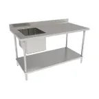 image of GSW USA WT-PS3048L 48" Prep Table Sink Unit, Bowl on Left with Faucet - 16 Gauge