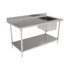 image of GSW USA WT-PS3048R 48" Prep Table Sink Unit, Bowl on Right with Faucet - 16 Gauge