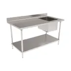 image of GSW USA WT-PS3060R 60" Prep Table Sink Unit, Bowl on Right with Faucet - 16 Gauge