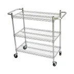image of CAC China ACCW-2448S Utility Cart, 48"L x 24"W x 42"H, 3-Tier Chrome Plated Steel, NSF KD Certified