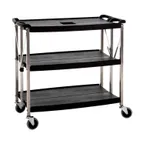 image of CAC China BTCF-39S Util Cart, 39L x 20-3/4W x 36H, 3-Tier, 350 lbs, Blk Plast/Stainless, Braked Casters