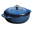 image of Lodge EC3D33 Dutch Oven, 3 Qt, 10-7/10" Dia. x 4-5/8" H, Blue Cast Iron, Induction Ready