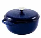 image of Lodge EC6D32 Dutch Oven, 6 Qt, 11-3/5" Dia x 6" H, Enameled Cast Iron, Indigo Exterior, Induction Ready