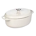 image of Lodge EC7OD13 Dutch Oven – 7 Qt Enameled Cast Iron, White Interior, Oyster Exterior, Induction Ready