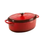 image of Lodge EC7OD43 Dutch Oven, 7 Qt Oval, Red Cast Iron, 15" x 11", Induction Ready, Oven Safe 500°F
