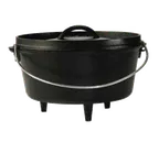image of Lodge L10DCO3 Camp Dutch Oven – 5‑6 Qt, 11" Black Cast Iron, Flanged Lid/Griddle, Handle, Fire Safe