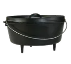 image of Lodge L14DCO3 Camp Dutch Oven – 10-Qt 14-9/16" Dia x 8-9/10" H, Black Cast Iron, Legs, Flanged Lid