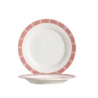 image of CAC China 105-6 Red Gate Plate – 6-1/4" Dia × 3/4" H Round Rolled Edge Porc Red/Bone White –1 Dozen