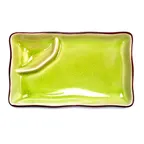 image of CAC China 666-77-G Japanese Plate, 8" L x 4" W x 1-1/4" H, 2-Compartment, Golden Green - Dozen