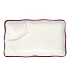 image of CAC China 666-77-W Ceramic Plate, 8" x 4" x 1-1/4", 2-Compartment, Oven/Microwave Safe - Dozen