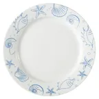 image of CAC China ATC-21 Atlantic Seashell Plate, 12" Dia x 1-1/4" H, Porcelain, Blue Rim White - Dozen