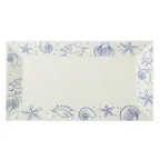 image of CAC China ATC-RT51-AW Seashell Platter, 14½"L x 8¼"W x 1¼"H, Ceramic, Blue Rim/White - Dozen