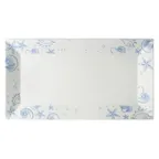 image of CAC China ATC-RT81 Porcelain Platter, 18"L x 10"W x 1-3/4"H, Blue Rim, White, Dishwasher Safe