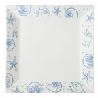 image of CAC China ATC-SQ21 Seashell Plate, 12" x 12" x 1" Square Porcelain, Blue Rim / White - Dozen