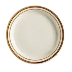 image of CAC China AZ-5 Plate, 5-1/2" Dia. x 1/2" H, Round, Narrow Rim, Ceramic, Brown Rim, White - Dozen