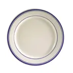 image of CAC China BLU-21 Blue Line Plate, 12" Dia x 1-1/4" H, Rolled Edge, Ceramic, Dishwasher Safe - Dozen