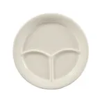 image of CAC China CMP-21 Divided Plate, 12" Dia x 3/4" H Round, 3-Compartment Ceramic White - Dozen