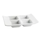 image of CAC China CN-4T8 - 4-Compartment Side Dish Plate, 1 oz. each, 8"L x 6"W x 1-1/8"H, White - Dozen