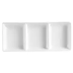 image of CAC China CN-D3 - 3-Compartment Porcelain Sauce Dish, 2oz Each, 7-1/2" x 3-1/4" x 1", White - Dozen