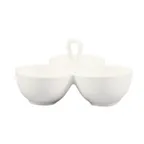 image of CAC China COL-40 Leaf 3-Compartment Bowl 8" L x 8" W x 4-1/4" H 8 oz Porcelain Safe Handle - Dozen