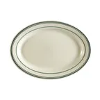 image of CAC China GS-14 Oval Ceramic Platter, 12½" L x 8⅝" W x 1½" H, Rolled Edge, Green/White - Dozen