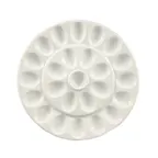 image of CAC China PEG-R21 - 13" Dia x 1" H Porcelain Egg Holder Plate White 24C Dishwasher Safe - Dozen