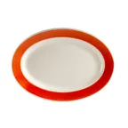 image of CAC China R-12-R Oval Platter 10-3/8" x 7-1/8" x 1-1/4" Red, Rolled Edge, Dishwasher Safe - Dozen