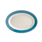 image of CAC China R-51-BLU Platter, 15-1/2" L x 10" W x 1-1/2" H Oval Blue, Rolled Edge, Safe - Dozen