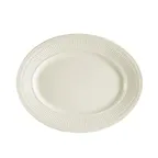 image of CAC China RID-14 Oval Stoneware Platter, 12" L x 9-3/8" W x 1-1/2" H, White, Embossed Rim - Dozen