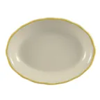 image of CACChina SC-14G Oval Platter, 12-5/8" L x 9-1/4" W x 1-1/2" H, Gold/White Ceramic, Scallop - Dozen